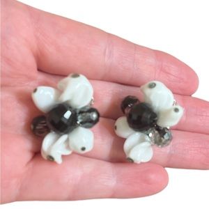 Vintage Hattie Carnegie White and White Cluster Clip On Earrings